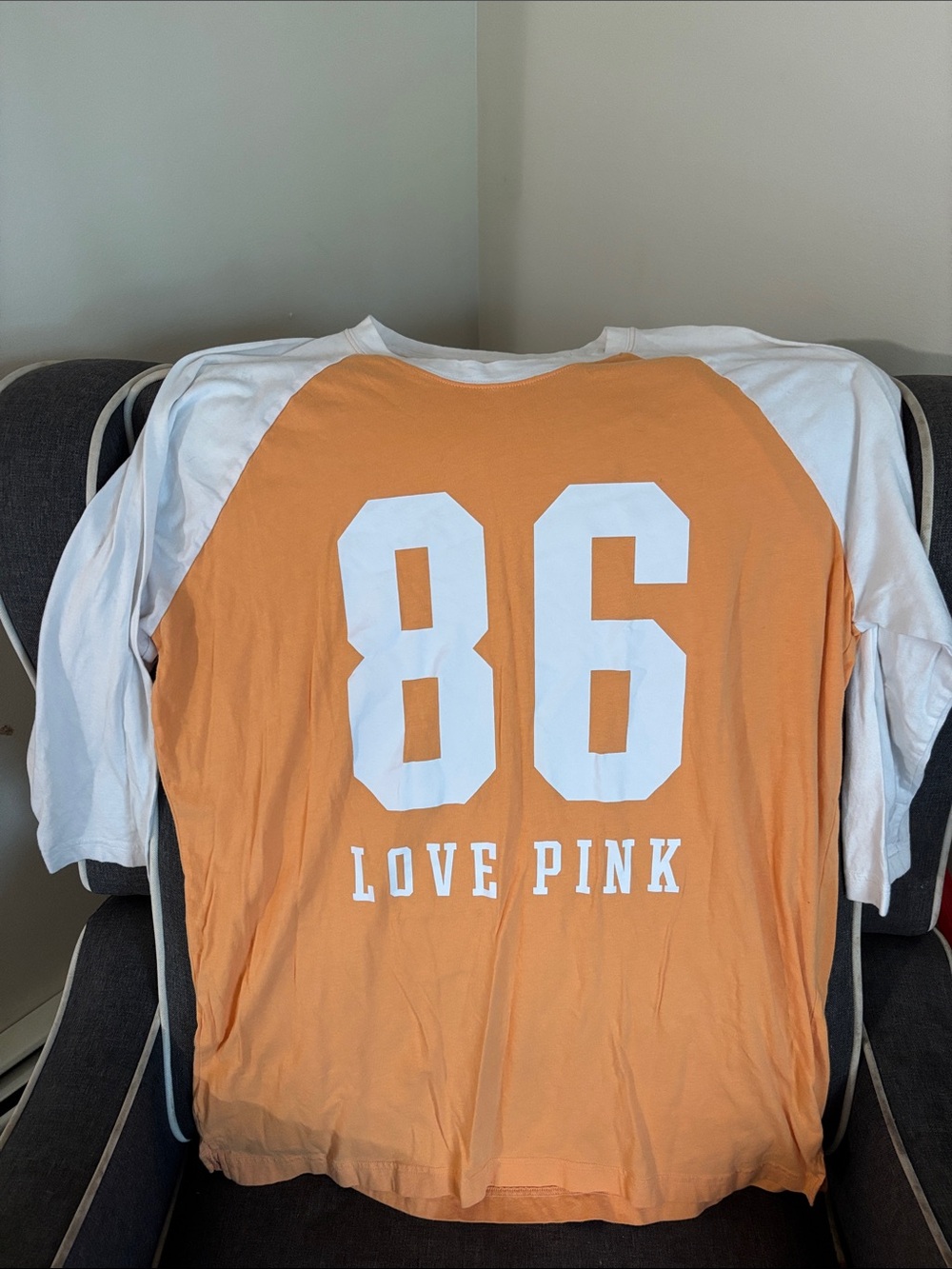 PINK Orange & White Baseball Tee